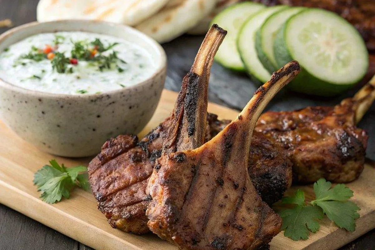 Garlic Butter Mutton Chops with Creamy Green Garlic Sauce